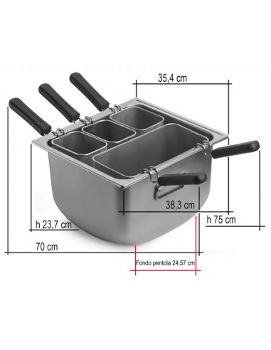 SET 3 SETTORI PICCOLI PER CUOCIPASTA INOX CM.14X10,5 H.18 LT.2,3 su