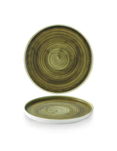 PIATTI: vendita online PIATTO PIANO BORDATO CHURCHILL STONECAST PLUME OLIVE PORCELLANA VERDE CM.26 H.2 in offerta