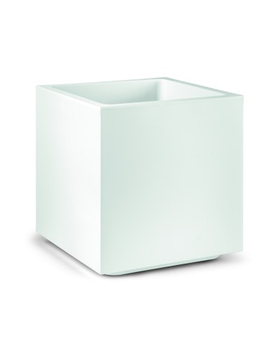 VASI-FIORIERE: vendita online VASO IN POLIPROPILENE CUBO MATHERIA 40X40CM BIANCO CON RUOTE INTEGRATE in offerta