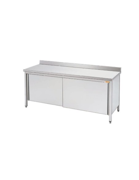 ARREDO E ACCESSORI INOX: vendita online TAVOLO ACA ARMADIATO INOX NEUTRO PORTE SCORREVOLI CON ALZATINA MM.1200X700XX850 in of...