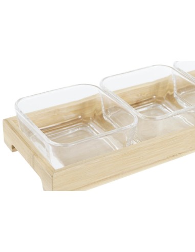 ANTIPASTIERE-SET APERITIVI: vendita online SET APERITIVO ITEM 3 CIOTOLINE VETRO + VASSOIO BAMBOO CM 31,5X11X6H in offerta