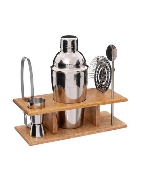 SET 6 ACCESSORI COCKTAIL ACCIAIO C/SUPPORTO LEGNO 188944