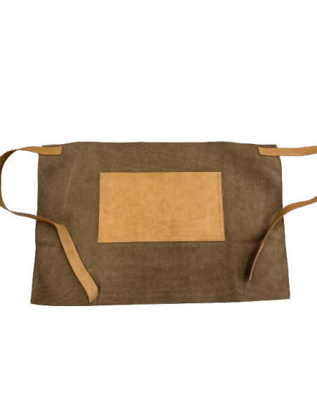 GREMBIULE CANVAS E SIMILPELLE TU MARRONE CON TASCA E LACCI SABBIA CM.58X39 SENZA PETTORINA