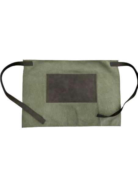 GREMBIULE CANVAS E SIMILPELLE TU VERDE CON TASCA E LACCI ROCCIA CM.58X39 SENZA PETTORINA